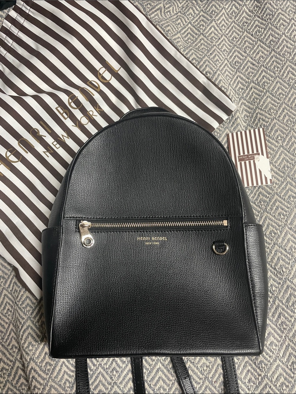 henri bendel Black Pebbled Leather Backpack with Gold Hardware